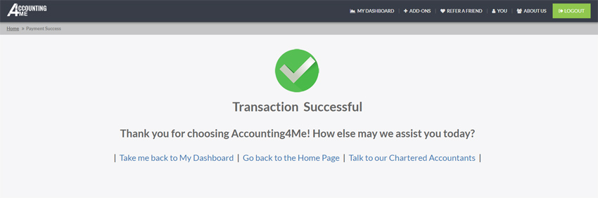 Accounting4Me Transaction Completed
